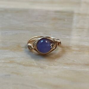 Handmade Gold Wire Wrapped Ring with Purple Bead, Size 7